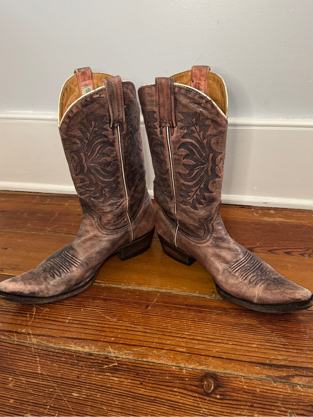 Stetson Brown Leather Distressed Embroidered Snip Toe Cowboy Western Boots W 7 - Picture 7 of 14